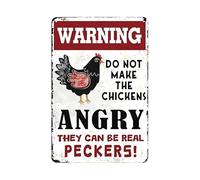 Panneau en métal vintage amusant avec inscription « Warning Do Not Make The Chickens Angry » - Décoration rétro pour la maison, la chambre et le bureau - 20,3 x 30,5 cm