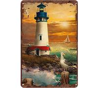 Panneau en métal vintage amusant avec phare sur la côte, décoration pour cuisine, maison, club, cadeau, 15 x 20 cm