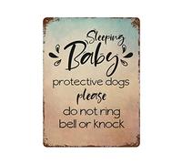 Panneau en métal vintage amusant en aluminium avec inscription « Sleeping Baby Protective Dogs Please do not ring bell or knock » - Décoration murale - 30,5 x 40,6 cm - Cadeau de pendaison de