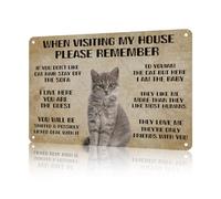 Panneau en métal vintage amusant - Guide du visiteur pour interagir avec les chats - Plaque en étain pour la maison, la cuisine, la cour, le jardin et l'extérieur - 30,5 x 40,6 cm