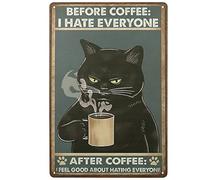 Panneau en métal vintage avec inscription « Before Coffee I Hate Everyone » - Pour café, bar, pub, maison, cuisine, cadeau pour les amateurs de café - 20,3 x 30,5 cm