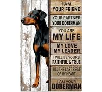 Panneau en métal vintage avec inscription Doberman Dog Black I'm Your Friend You're My Life My Love My Leader Décoration murale rétro pour maison, bar, café, panneau en aluminium divertent