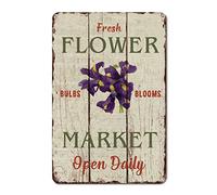 Panneau en métal vintage avec inscription « Fresh Flower Market » - 20,3 x 30,5 cm - Décoration vintage pour chambre à coucher, salon, cuisine, jardin