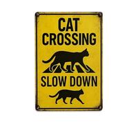 Panneau en métal vintage Cat Crossing Slow Down - Décoration murale rétro - 20,3 x 30,5 cm