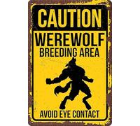 Panneau en métal vintage Caution Loup-garou - 20,3 x 30,5 cm - Légendes urbaines et créature mythique - Décoration pour la maison, la cabine ou le bar