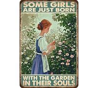 Panneau en métal vintage en aluminium Certaines filles viennent de naître avec le jardin dans leur âme Panneau en étain Décoration murale rétro pour la maison, le café et le jardin - Cadeau de Noël po