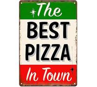 Panneau en métal vintage New Best Pizza Town Fast Food classique pour la maison, le garage, le magasin, le salon, la chambre, le bureau, l'hôtel, le café et le pub, décoration murale 30,5 x 20,3 cm