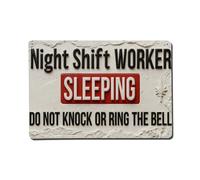 Panneau en métal vintage « Night Shift Worker Sleeping Do Not Knock Or Ring The Bell » - Décoration murale rétro pour bar, garage, café, cuisine, maison - 20,3 x 30,5 cm