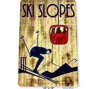 Panneau en métal vintage pour pistes de ski, station de ski, chalet, neige, décoration en métal rustique, 19,8 x 30 cm (L x l)