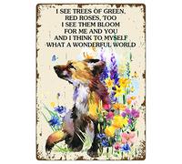 Panneau en métal vintage What A Wonderful World, décoration murale rétro I See Trees of Green Red Rose Too Flower Fox Plaque en étain pour chambre à coucher, café, bar, cave, garage 20,3 x 30,5 cm