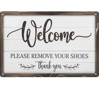 Panneau en métal « Welcome » avec inscription « Please Remove Your Shoes », panneau « Please Take Your Shoes Off » pour porte d'entrée « No Shoes » - Panneau « Take Off Your Shoes » - 20,3 x 30,5 cm