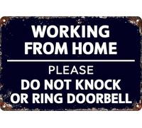Panneau en métal « Working From Home Please Do Not Knock Or Ring Doorbell » - Accessoires de décoration d'intérieur - Porte ou mur pour porte - Panneau d'entreprise à domicile - 20,3 x 30,5 cm