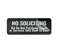 Panneau en plastique acrylique avec inscription « No Soliciting We Do Not Buy Goods Or Services Sold Door to Door » - Panneau mural ou de porte - Longue durée - Avec ruban adhésif puissant et propre