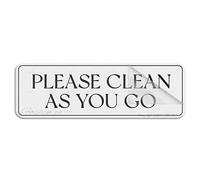 Panneau en plastique acrylique avec inscription « Please Clean As You Go » pour mur ou porte - Longue durée de vie - Avec ruban adhésif puissant et propre - 25,4 x 7,