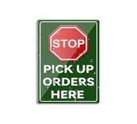 Panneau en plastique acrylique avec inscription « Stop Pick Up Orders Here » - Avec symboles - Autocollant - Pour restaurant, salon, hôtel, motel, toilettes publiques - 15,2 x 20,3 cm