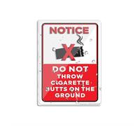 Panneau en plastique acrylique avec inscription « Warning Do Not Throw Cigarette Butts On The Ground » - Coins arrondis - Longue durée - Avec ruban adhésif double face au dos - 15,2 x 20,3 cm