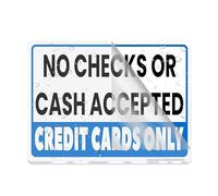 Panneau en plastique acrylique « Credit Cards Only No Checks Or Cash Accepted » - Avec politique d'acceptation des cartes de crédit - Coins arrondis - Longue durée - Avec ruban adhésif double face au