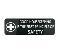 Panneau en plastique acrylique « Good Housekeeping is The First Principle of Safety » pour maison, bureau, maison, panneau de porte en acrylique au design moderne, 25,4 x 7,6 cm, accessoires de