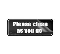 Panneau en plastique acrylique « Please Clean As You Go » avec symboles autocollants pour restaurant, salon, hôtel, motel, toilettes publiques, 25,4 x 7,6 cm