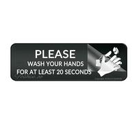 Panneau en plastique acrylique « Please Wash Your Hands For At Least 20 Seconds » - 25,4 x 7,6 cm - Autocollant - Pour restaurant, salon, hôtel, motel, Restrooms Public Restrooms - 25,4 x 7,6 cm