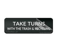 Panneau en plastique acrylique « Take Turns With The Trash And Recycling » durable avec ruban adhésif puissant et propre 25,4 x 7,6 cm