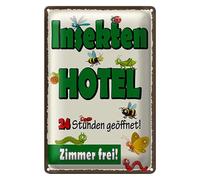 Panneau en tôle pour hôtel à insectes | ouvert 24 heures | chambre libre | 30 cm x 40 cm