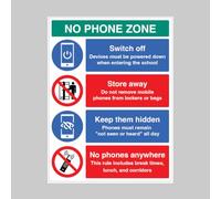 Panneau en vinyle Inscription No Phone Zone School Mobile Rules 60 x 45 cm