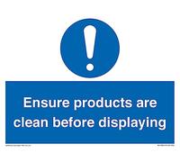 Panneau « ensure products are clean before displaying » - 200 x 150 mm - A5L