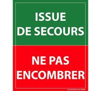 Panneau évacuation - Issue de secours, ne pas encombrer - 300x250 mm - Vinyle Souple Autocollant