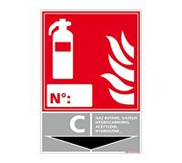 Panneau extincteur pour classe de feu. Panneau spécifique à la sûreté et la sécurité incendie. Panneau PVC Extincteur 0,5 mm, format 105 x 150 mm -