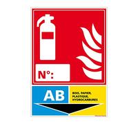 Panneau extincteur pour classe de feu. Panneau spécifique à la sûreté et la sécurité incendie. Panneau PVC Extincteur 0,5 mm, format 105 x 150 mm -