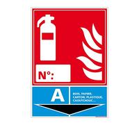 Panneau extincteur pour classe de feu. Panneau spécifique à la sûreté et la sécurité incendie. Panneau PVC Extincteur 0,5 mm, format 105 x 150 mm -