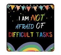 Panneau « First Day of School Signs I'm Not Afraid of Difficult Tasks » - Panneau en métal « Welcome Back to School » - Décoration de salle de classe - Ballons arc-en-ciel - Gribouillage rustique pour