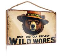 Panneau « Hello Winter » avec inscription « Only You Can Prevent Wildfires Fall » - Décoration murale vintage (20 x 30 cm)