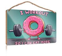 Panneau « Hello Winter » « I Workout So I Can Eat More Fall » - Décoration murale vintage (20 x 30 cm)