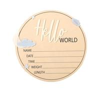 Panneau Hello World, 16,5cm en Bois Lune et Nuages Panneau d'Annonce de Naissance Panneaus de Bienvenue pour Nouveau-Né Plaque Nom Bébé pour Crèche Hôpital Baby Shower