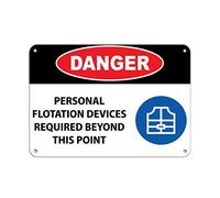 Panneau horizontal en aluminium - Plusieurs tailles - Appareils de flottaison personnels « Danger » requis Beyond This Point - Blanc - Bordure à moitié - Résistant aux intempéries - 35,6 x 25,4 cm