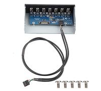 Panneau Hub USB 7 Ports USB2.0, Transmission de données à Grande Vitesse, Baie de Lecteur pour boîtier d'ordinateur 5,25 Pouces, Alliage d'aluminium 15.5x12.5x5cm