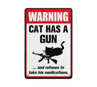 Panneau Humoristique Attention Chat, 20X30CM Panneau D'avertissement Chat Chien Armés, Décoration Murale Métal Attention Aux Chats, Panneaus Humoristique Aluminium Attentions Chats Armés