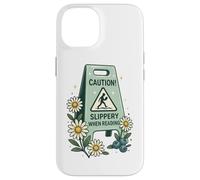 Panneau humoristique avec inscription « Caution Slippery When Reading » Coque pour iPhone 14