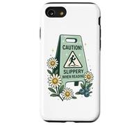 Panneau humoristique avec inscription « Caution Slippery When Reading » Coque pour iPhone SE (2020) / 7 / 8