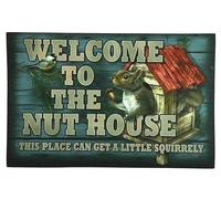 Panneau humoristique en aluminium « Welcome to The Nut House This Place Can This A Little Squirrely » - Décoration murale - Accessoires de porte de chambre - 20,3 x 30,5 cm