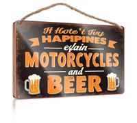 Panneau humoristique en bois « If You Don'T Buy Happiness, Define Motorcycles And Beer » - Panneau en bois amusant pour bureau et maison (15 x 28 cm)