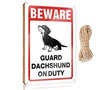 Panneau humoristique en bois « Love Signs For Home Decor » « Beware ! Guard Teckel On Duty » - Décoration de chambre de garçon (20 x 30 cm)