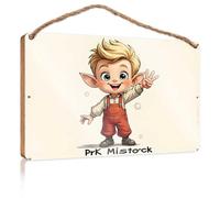 Panneau humoristique en bois rustique pour homme avec inscription Happy Elf In Salopettes Making Peace Sign Décoration de chambre (15 x 28 cm)