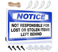 Panneau humoristique en étain avec inscription « Not Responsible For Lost or Stolen Items Left Behind » (20 x 30 cm)