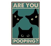 Panneau humoristique en étain motif chat noir avec inscription « Are You Pooping » - 20,3 x 30,5 cm (918)