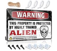 Panneau humoristique en étain « Warning This Property Is Protected By A Highly Trained Alien » pour porte de chambre à coucher (20 x 30 cm)