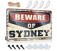 Panneau humoristique en métal avec inscription « Beware of Sydney » - 30 x 40 cm