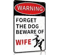 Panneau humoristique en métal avec inscription « Man Cave Decor », « Man Cave Decor », « Forget The Dog Beware Of Wife » - 20,3 x 30,5 cm
